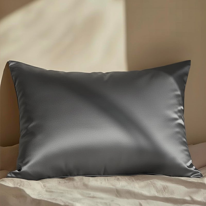 Mellanni Pure Silk Pillowcase Queen Size - Perfect for Hair and Skin, Preventing Wrinkles - Easy Care - Naturally Cooling Silk Pillow Cover with Hidden Zipper (Queen, Dark Gray) - Image 1